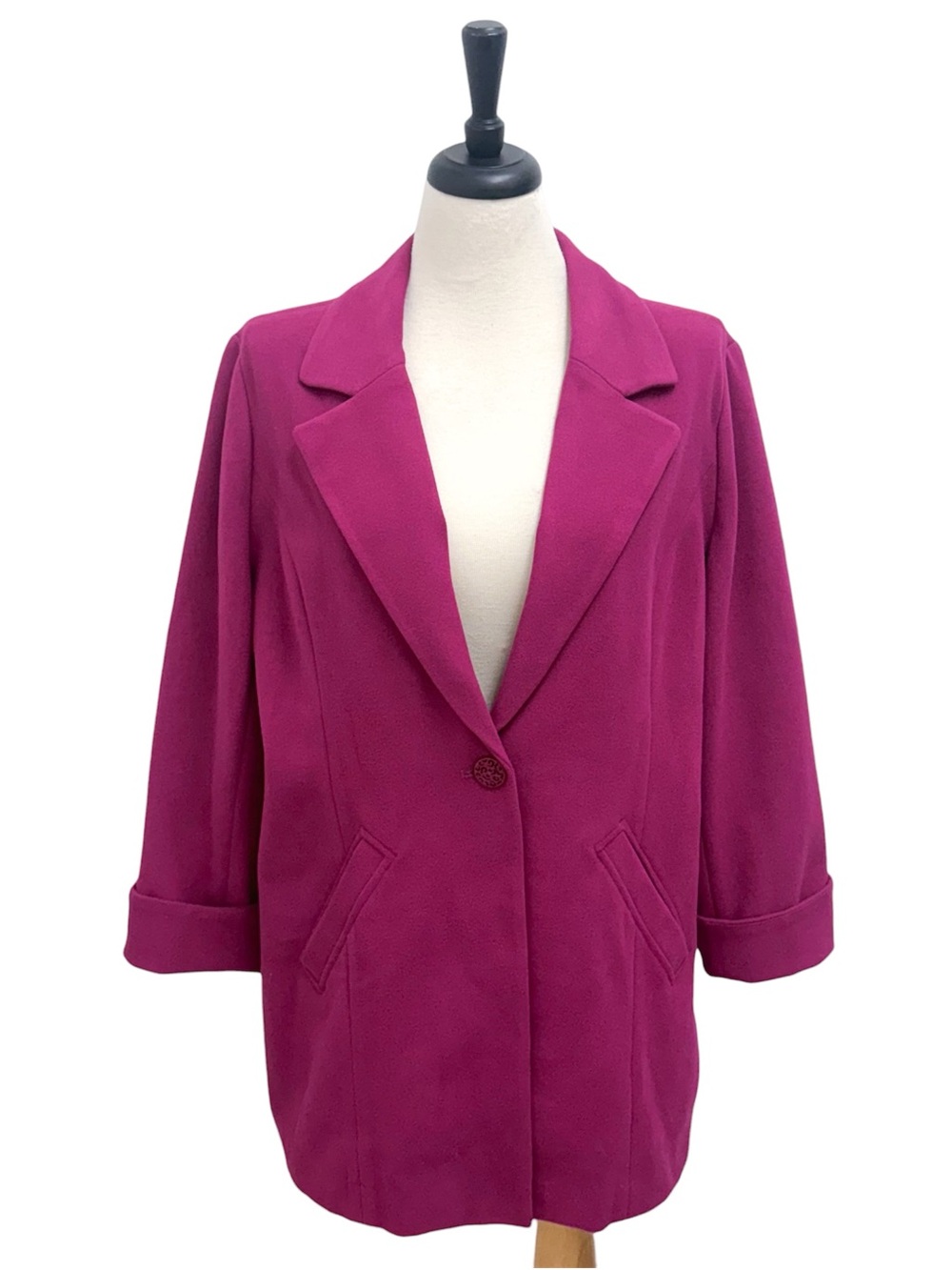 Chicos Hillcrest Pink Knit Plush One Button Collared Mid Length Jacket 2 12 14